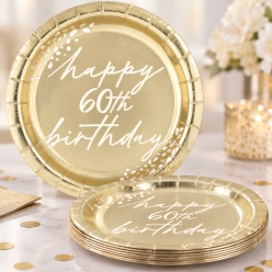 Gold Metallic 60th Birthday Dessert Plates - 8 PK